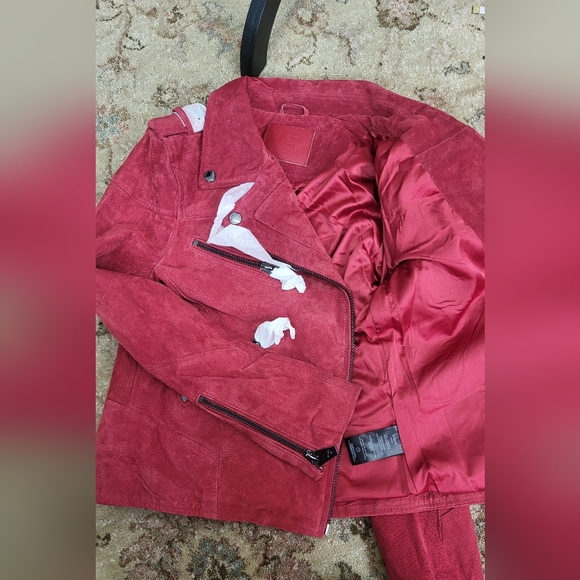 BLANK NYC Silent 100% Red Leather Suede Cropped Moto Jacket NWT SZ SM - Picture 7 of 10